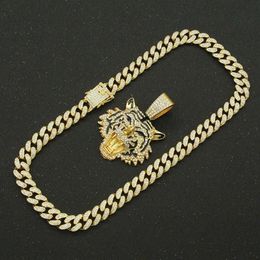 Pendant Necklaces Hip Hop Iced Out Cuban Chains Bling Diamond Animal Tiger Mens Miami Gold Chain Charm Jewellery Choker GiftsPendant2531