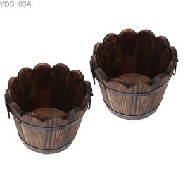 Planters Pots 2 Pcs Carbonized Wood Flowerpot Indoor Pots Gardening Accessories Plant Whisky Supply Chinese Fir Vegetable Container YQ231117
