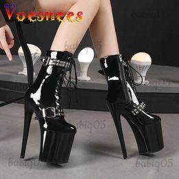 Boots Brand Women Shoes Black Classic Short Boots Sexy Platform Super High Heels 17 20CM Pole Dance Shoes lace-up Roman Women Boots T231117