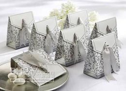 100 Pcs Unique Silver Ribbon Candy Boxes Wedding Favor Gift Box or Gold color3574428