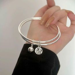 Bangle Lucky Chinese Fu Character Small Bell Double Layer For Women Temperament Elegant Bracelet Friendship Jewelry Gifts