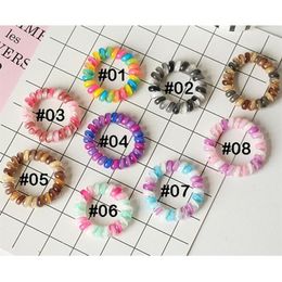 8 color Gradient Telephone Wire hairband colorful Ponytail Holder Elastic Phone Cord Line hair tie hair accessories kid gift309E