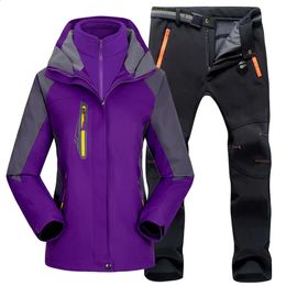 Skiing Suits Women Ski Suit Outdoor Hiking Skiing Waterproof Jackets Fleece Winter Warm Fishing Trekking Ski jacket Pant Set for Female 231116