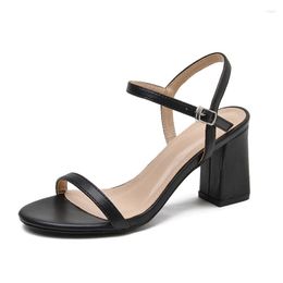 Sandals 34-40 Summer Ladies Women Shoes Chunky Heel Round Head Open Toe Black High