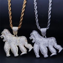 Fashion Walking Gorilla Pendant Iced Out Bling CZ Stone Animal Necklaces For Men Rapper Hip Hop Jewelry253s