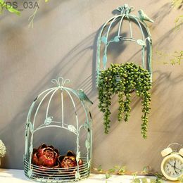 Planters Pots Vintage American Country Wall Hanging Metal Wire Iron Half Bird Cage Flower Pot Garden Decoration YQ231117