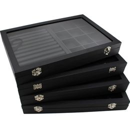 Jewelry Boxes Fashionable Leather Storage Box Transparent Large Capacity Black Ring And Earring Display 231117