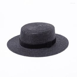 Wide Brim Hats X212 Fashionable Velvet Decoration Summer Hat Straw Grass Flat Top Sunscreen Sunshade Beach Caps Buket