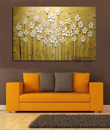 Little White Flowers Hand Painted Palette Knife Oil Painting on Canvas Modern Simple Wall Art Home Decoration6426468