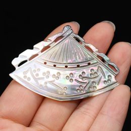 Charms 1pcs Natural Black Shell Pendant Carved Hollow Fan Mother Of Pearl For Women Handmade DIY Hairpin Necklace Making JewelryCharms