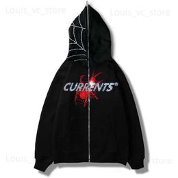 Men's Hoodies Sweatshirts Y2K Spider Diamond Men Zipper Hoodie Gothic Letter graphic Rhinestone punk clothes Teen Oversized Sweatshirts zip up Streetwear T231117