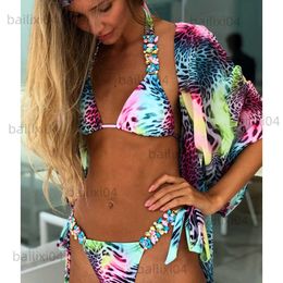 Women's Swimwear New 2022 Leopard Print Crystal Diamond Swimwear Women Swimsuit Female Brazilian Manufacturer Bikini set Halter Bathing Suit T230417