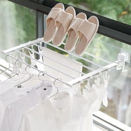 Telescopic Window Drying Rack Punching Wall-Mounted Indoor Suction Cup Folding By Sill Clothes Rod 220214206i