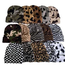 Beanie/Skull Caps Winter Leopard Knitted Hats For Women Men Outdoor Keep Warm Zebra Leopard Cow Pattern Thicken Warm Caps Boy Girls Bonnet Gorras YQ231117