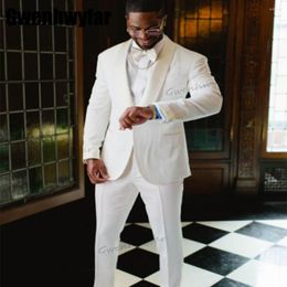 Men's Suits Gwenhwyfar White Wedding For Men 2023 Shawl Lapel Blazer Sets Tuxedos Costume Homme Mariage 2 Piece Suit(Blazer Pants)