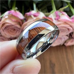 Wedding Rings 6mm 8mm Tungsten Couple Band Koa Wood Inlay Domed Polished Shiny Comfort Fit