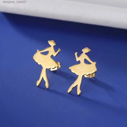 Stud Skyrim Stainless Steel Ballet Stud Earring for Women Gold Colour Dancing Girl Ballerina Dancer Ear Studs Jewellery Wedding GiftL231117