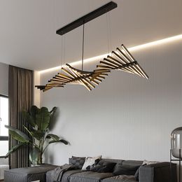 Nordic Minimalist Art Fishbone-shaped LED Chandelier Living Room Dining Room Strip Home Decoration Lighting Bar Attic Lamps
