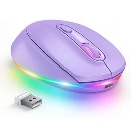 Mice BOW Purple Wireless Mouse Rechargeable for Laptop Small Cordless Quiet Click LED Rainbow Lights Computer 231117