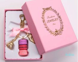 Macarons Ribbon Woman Luxury Macarons Cake Keychain on Bag Charm Handbag Charms Car Keychain Gift Box