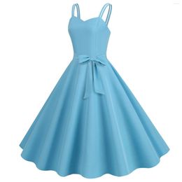 Casual Dresses Women Sleeveless Evening Party Prom Dress Strap A Line Large Swing Solid Belted Waist For Wedding Guest