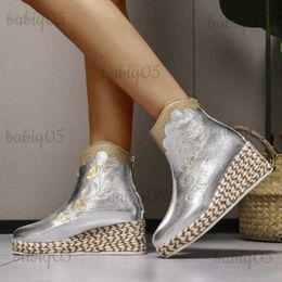 Boots Winter 2023 New Fashion Mid Sleeve Boots Women's Side Zipper Silver Pointed Western Denim Vintage Fashion Boots Women's Boots T231117