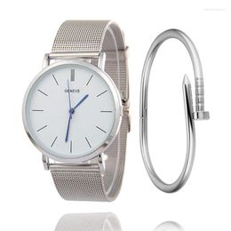 Wristwatches Fashion Alloy Belt Mesh Watch Unisex Women's Watches Minimalist Style Quartz Relogio Feminino For Women