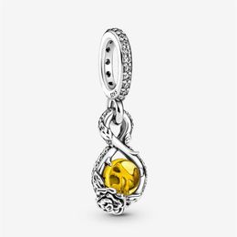 100% 925 Sterling Silver Princess Infinity & Rose Flower Dangle Charms Fit Original European Charm Bracelet Fashion Women Wedding 309J