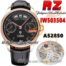 AZF az503504 Annual Calendar Power Reserve Mens Watch A52850 Automatic Black Dial Number Markers Rose Gold Case Leather Strap Super Edition trustytime001Watches