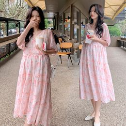 Maternity Dresses Summer Fashion Pregnant Women Clothes High Waist Chiffon Beach Dress Long Loose Pregnancy Floral Maternity Pography Dresses 230417