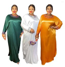 Ethnic Clothing 2023 Plus Size Solid Colour African Satin Maxi Dress For Women Elegant Lady Wedding Evening Party Dresses Muslim Moroccan