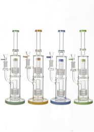 Double Stereo Matrix Hookahs 11 Inch Thick Glass Bongs Birdcage Perc Water Pipes Coloured 14mm Joint Oil Dab Rigs Yellow Green Blue8568985