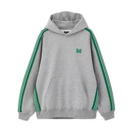 Women's Hoodies Sweatshirts Winter Grey Needles Hoodie Men Women Top Version AWGE Green Stripe Embroidery Butterfly Hooded Loose 231117