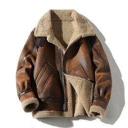 Men's Jackets Plus Velvet Thickening Fur Men's Autumn Winter Thickening High-end Brand Leather Jacket / Fashion Large Size Khaki Man PU Jacket 231117