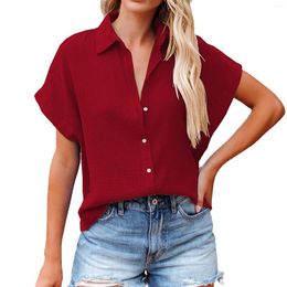 Women's Blouses Walking Women T Shirts Coton And Linen Short Sleeve Casual Fashion Tee Tops Pocket Button Long Travel Shirt
