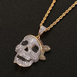 Men Skull Pendant Necklace Personality Chain Gold Silver Iced Out Cubic Zirconia Hip hop Rock Jewelry2862