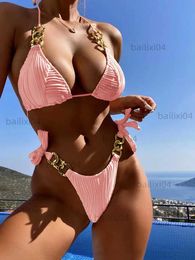 Women's Swimwear Sexy Chain Halter Bikini 2023 Woman Swimsuit Push Up Swimwear Women Summer Thong Bikinis Set Swim Female Bathing Suit Beach Wear T230417