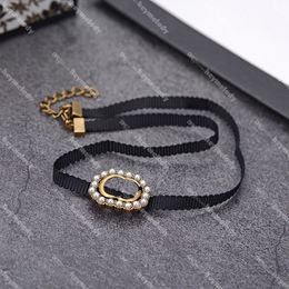 Vintage Black Rope Necklace Collar G Diamond Pearl Necklaces Letter Pendant Jewelry With Box