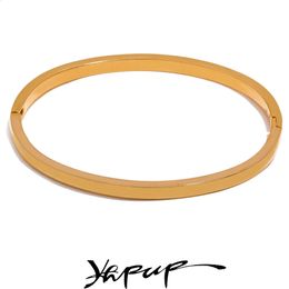 Cuff Yhpup 60mm Waterproof 316L Stainless Steel Round Smooth Bracelet Bangle Women Minimalist 18k Gold Color Texture Charm Jewelry 231116