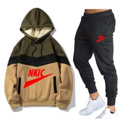 Men's 2 Pieces Sets Tracksuit Hooded Sweatshirt Drawstring Pants Male Sport Hoodies Running Sportswear Men Brand Print Autumn Winter