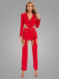 Women's Two Piece Pants Women Long Sleeve Jacket Trousers Detachable Shorts 3 Set Jumpsuit Sexy Hollow Backless Blazer Bodysuit Club