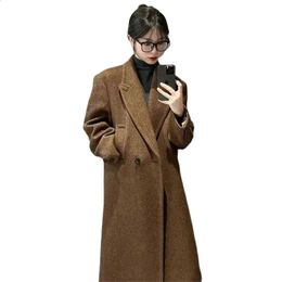 Women's Wool Blends High Quality herringbone Pattern Woolen Coat For Women Clothing Autumn Winter Stylish Long Wool Windbreaker Coats 10 231116