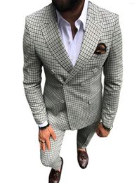 Men's Suits Plaid Suit For Men Business 2023 Slim Fit 2 Pieces Wool Blazer Pants Sets Tuxedos Plus Size Male Groom