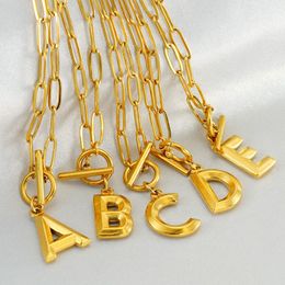 New Fashion 18K Gold Plated Stainless Steel Letter Pendant Necklace with Link Chain for Men Women Nice Gift