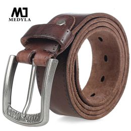 Other MEDYLA Men s Belt Natural Skin Cowhide Vintage Alloy Pin Buckle Jeans Belts Strap Casual Leather For Men DSW533 231117