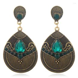 Dangle Earrings 2023 Vintage Bohemia Bronze Plated Big Green Stone Drop For Women Antique Exaggerated Earring Ethnic Jewellery Gift