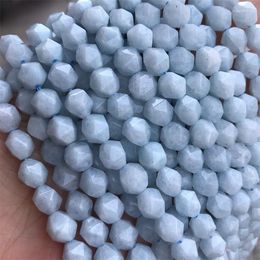 Loose Gemstones Fahsion Faceted Dyed Aquamarine Stone Round Spacer Beads For Jewelry Making Bracelets DIY Earrings Accessories Gifts Girl