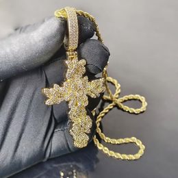 Iced Out Cross Flower Necklaces Pendant Gold Colour Plated Bling Cubic Zircon Full Paved Women Men's Hip Hop Jewellery