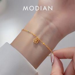 Bangle MODIAN 925 Sterling Silver Cute Flower Link Chain Bracelet For Trendy Gold Colour Enamel Bracelets For Women Fine Jewellery Gift 231116