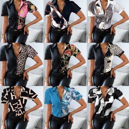 Casual Women Designer Clothing Shirt Tank Top Blouse Tops Color Blocking Short Sleeved Clothes Ladies Outfits